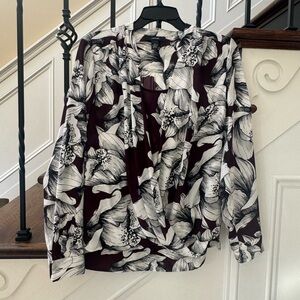 Alfani Burgundy and White Floral Blouse